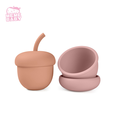 Cute Chestnut Silicone Sippy Cup No Spill BPA Free Baby Straw Cup With Lid