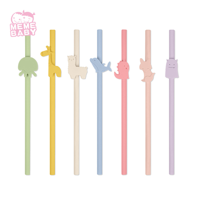 Silicone Baby Straw Straight Bent Long Cute Animal Reusable Kid Food Grade
