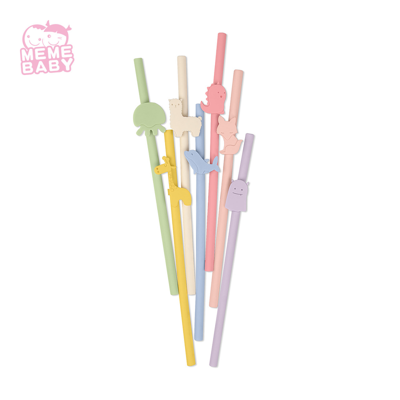 Silicone Baby Straw Straight Bent Long Cute Animal Reusable Kid Food Grade